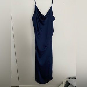 Navy Scoopneck Dress with Slit